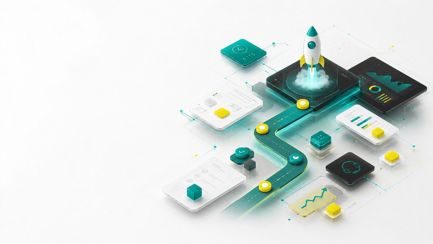 Parcours illustré d'un produit digital, du concept au lancement